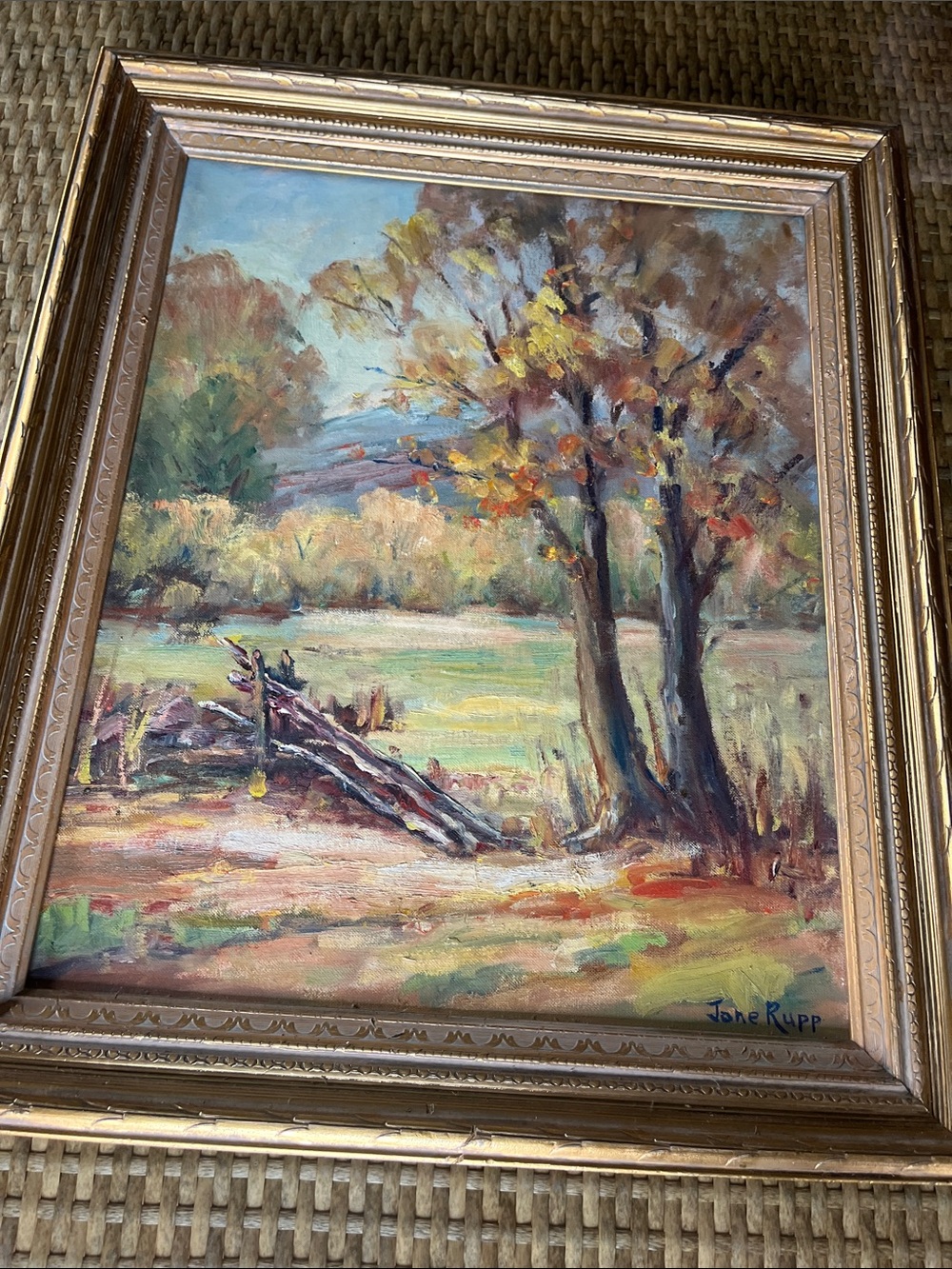 20 x 24” Signed Original Oil Fall Landscape Tree, Mountain